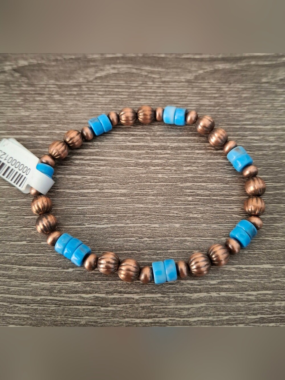 Kingman Turquoise And Copper Pearls Beaded Stretch Bracelet